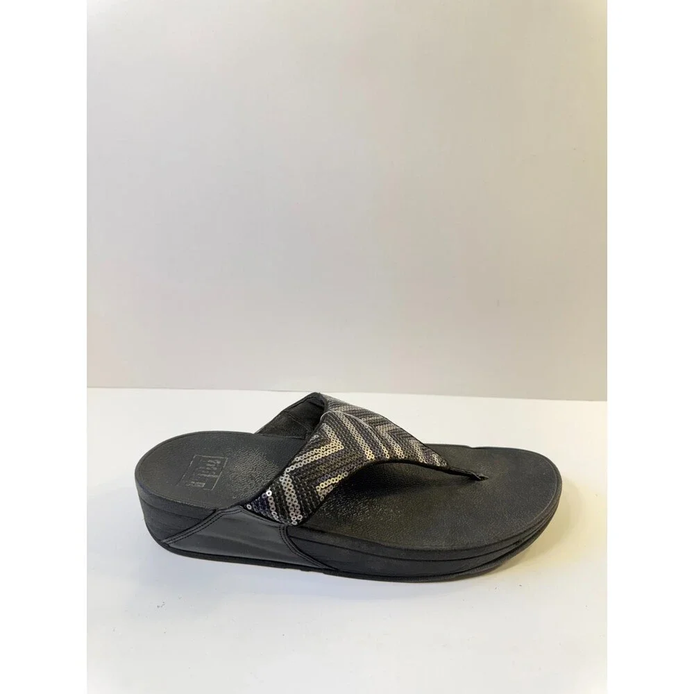 Fit Flop Womens Sandals Lulu Sequin Zigzap Black Strap US 10